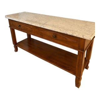 Vintage Marble Topped Wood Console/Buffet For Sale