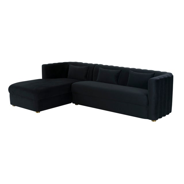 Wood Callie Black Velvet Sectional, Left Arm Facing For Sale - Image 7 of 7