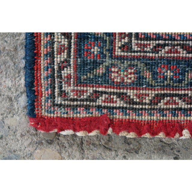Vintage Hand-Knotted Oriental Wool Scatter Rug Mat Red Indigo Vase 2x2' For Sale - Image 11 of 12