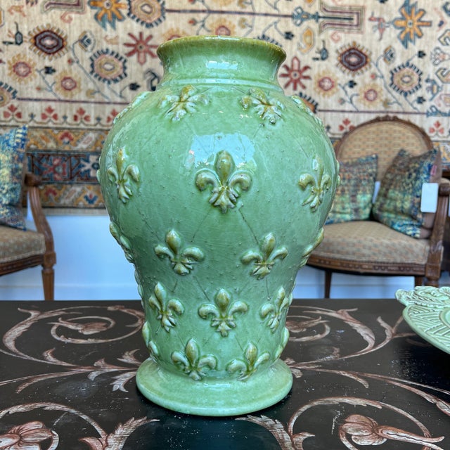 1990s Italian Hand Painted Green Ceramic Vase For Sale - Image 9 of 11