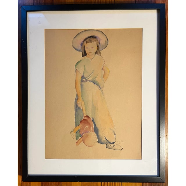 Paint American 1920's Art Deco Watercolor Painting Portrait of a Girl Signed Geller For Sale - Image 7 of 10