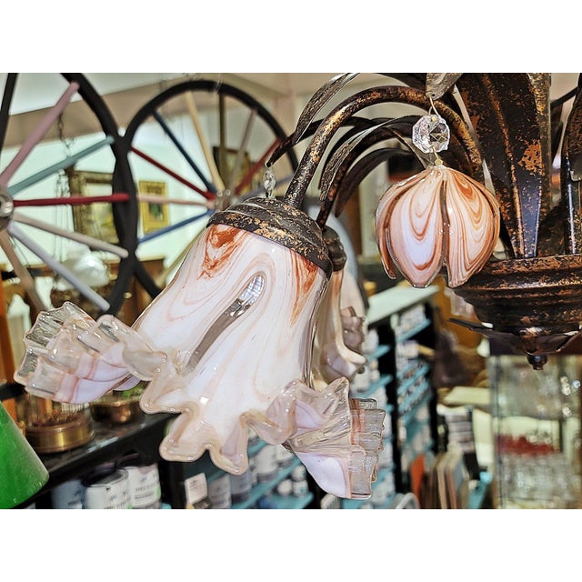 Venetian Italian Metal and Blown Glass Floral Chandelier For Sale - Image 14 of 15