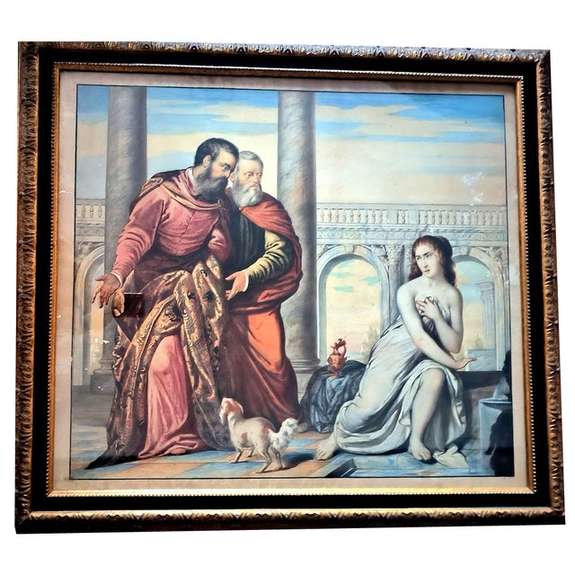 Susanna and the Elders, Tempera and Watercolor on Paper, 19th Century For Sale