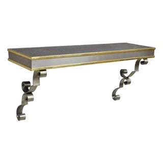 Vintage Italian Regency Steel & Brass Slate Top Wall Mounted Hall Console Table For Sale