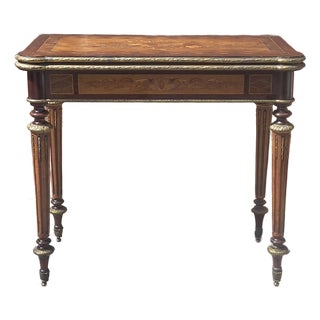 Mid 19th Century Louis Napoleon Kingwood Marquetry and Ormoly Mounted Fold Top Console Game Table For Sale