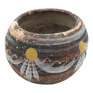 Small Vintage Mexican Hand Painted Pottery Planter With Drainage For Sale