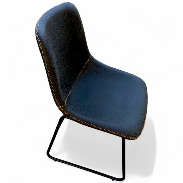 Textile Charcoal Black Faux Leather Curved Bucket Dining Chairs on Black Metal Base - Set 4 For Sale - Image 7 of 10