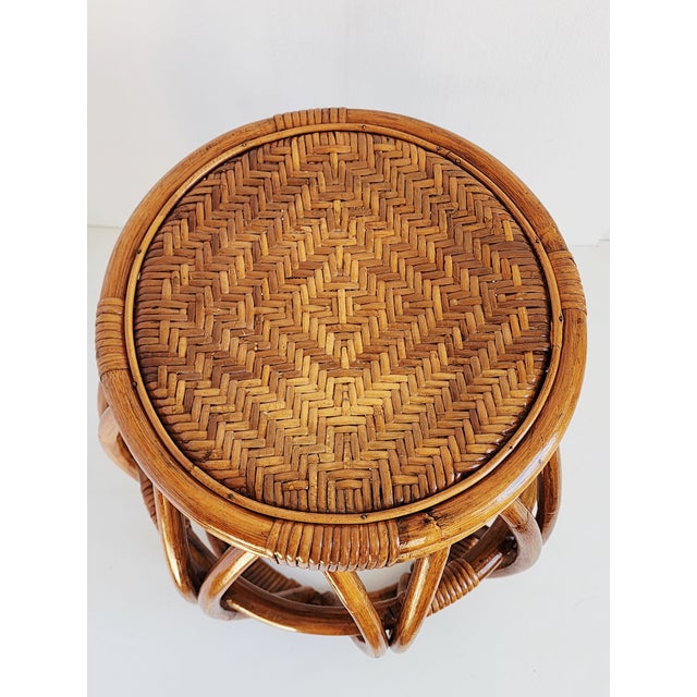 Vintage Bamboo & Rattan Drum Stool For Sale - Image 10 of 11
