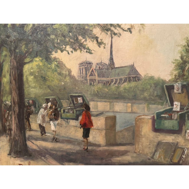 Quai De Paris and Its Booksellers, 1920s, Oil on Canvas For Sale - Image 4 of 8