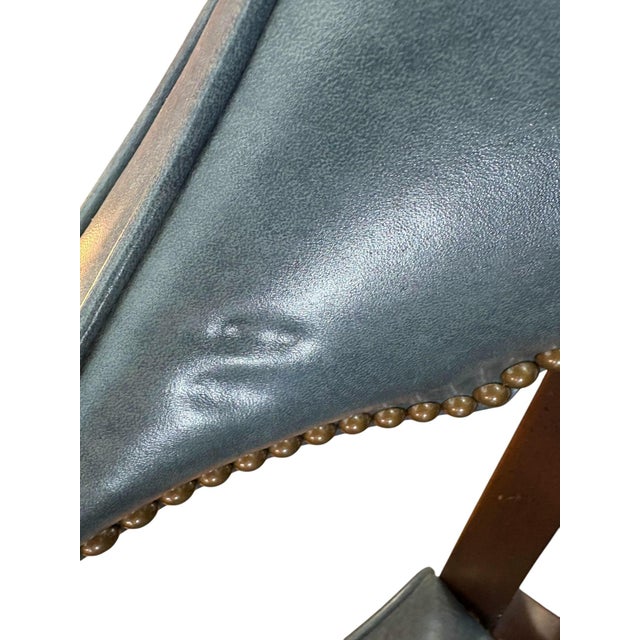 Late 20th Century Pair of Blue Leather Banker's Chairs Attributed to Barrit For Sale - Image 12 of 12