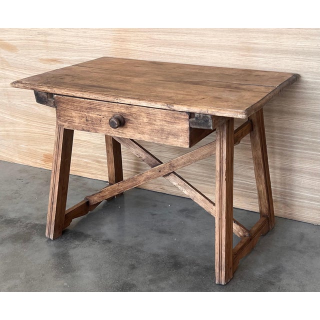 Early 20th Century French Oak Worktable Table with One Drawer, 1920s For Sale - Image 4 of 18