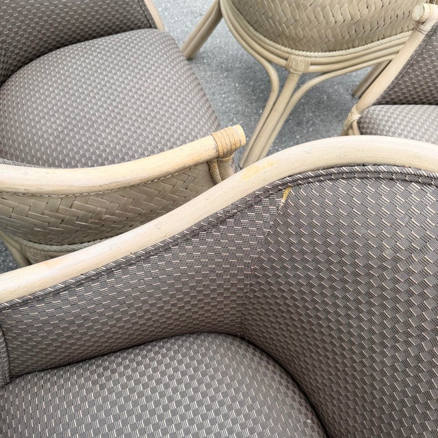 Boho Chic Rattan and Wicker Barrel Dining Chairs by Budji - Set of 6 For Sale - Image 9 of 12