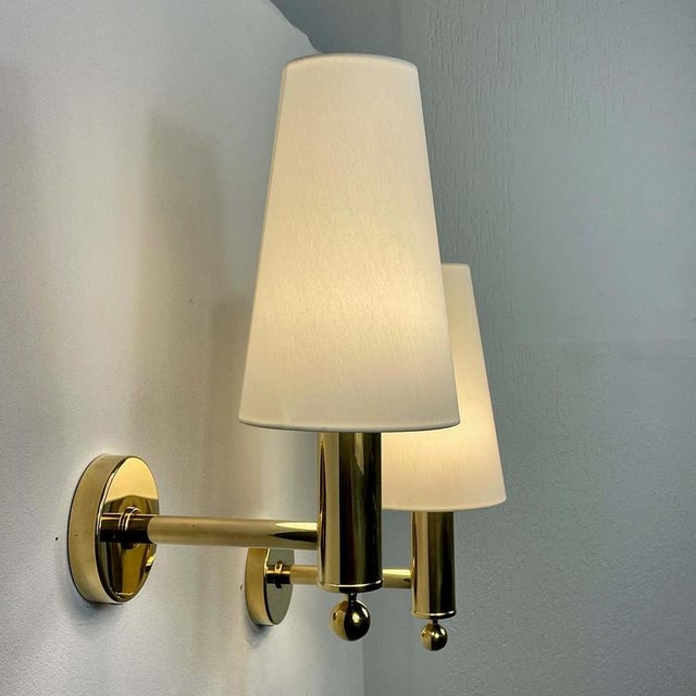 White Mid-Century Brass V18 Wall Lights attributed to Eje Ahlgren for Bergboms, Sweden, 1960s, Set of 2 For Sale - Image 8 of 18