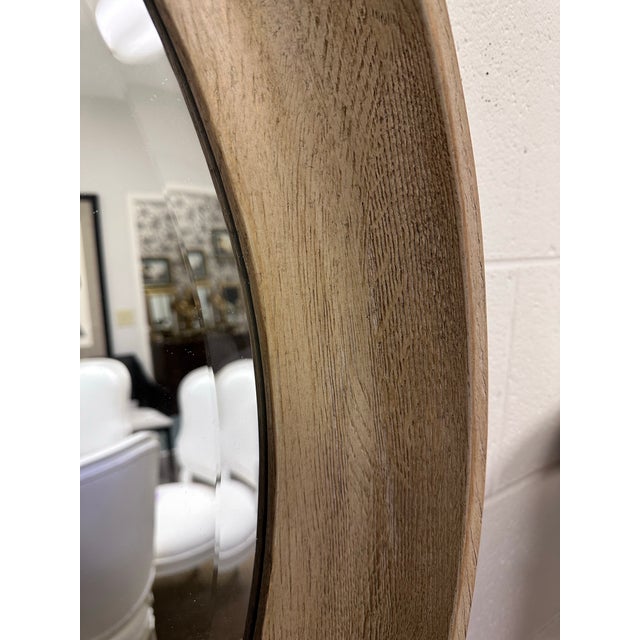 Contemporary Large Round Mirror With Wide Concave Light Wood Tone Frame and Beveled Glass For Sale - Image 3 of 4