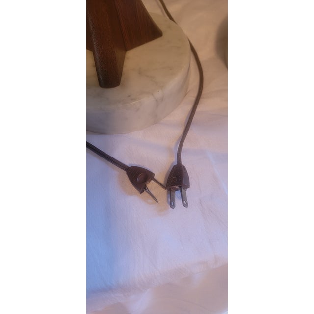 1960's Sculptural Mid-Century Wood Table Lamps With Carrara Marble Base - A Pair For Sale - Image 15 of 18