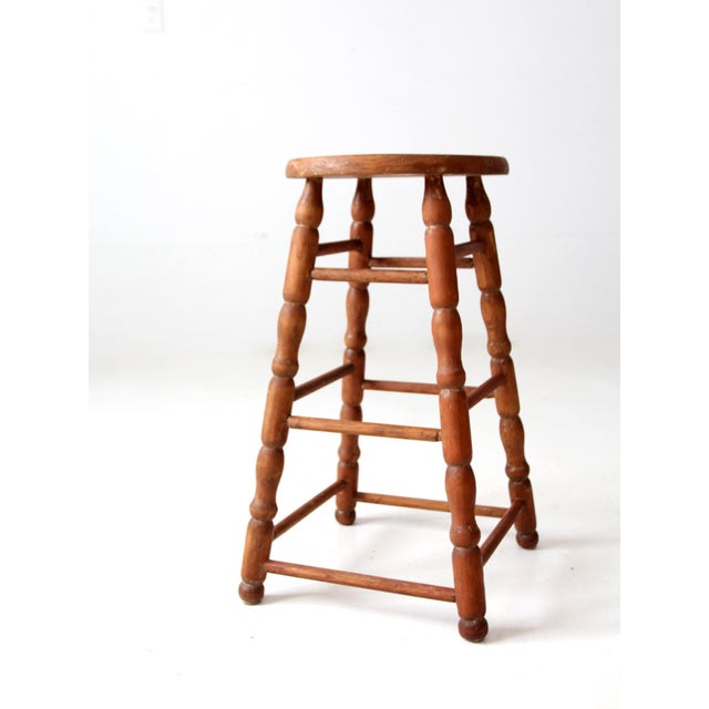 Early 20th Century Antique Primitive Wooden Stool For Sale - Image 5 of 8