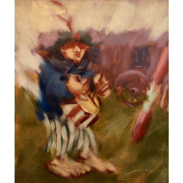 Artur Duch, Spanish Catalan Modernist Oil Painting Drummer Boy Figurative Abstraction, 1984 For Sale