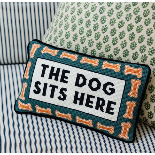 Kenneth Ludwig Chicago The Dog Sits Here Needlepoint Pillow For Sale - Image 4 of 7