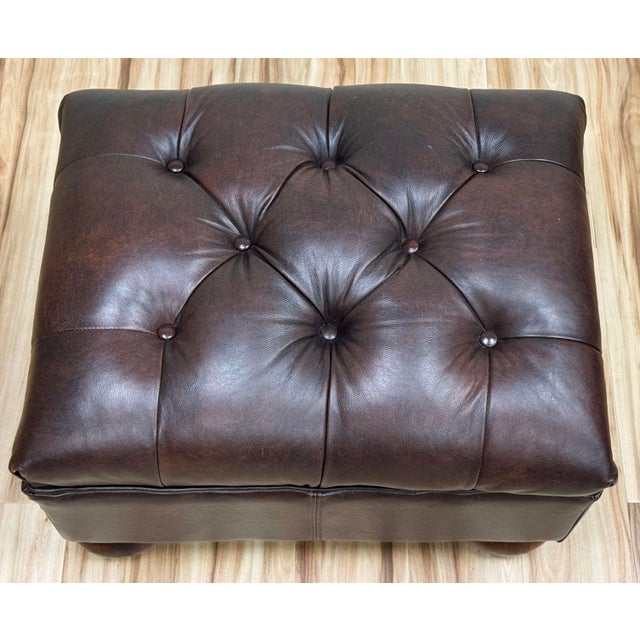 Vintage Oversized Tufted Leather Writers Chair With Ottoman For Sale - Image 12 of 18