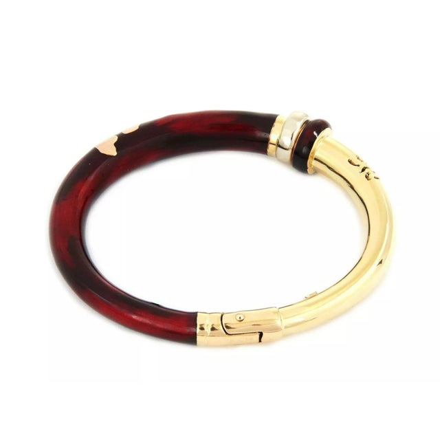 Designer Soho Red Enamel 18k Yellow Rose Gold Flex Bangle For Sale - Image 4 of 5