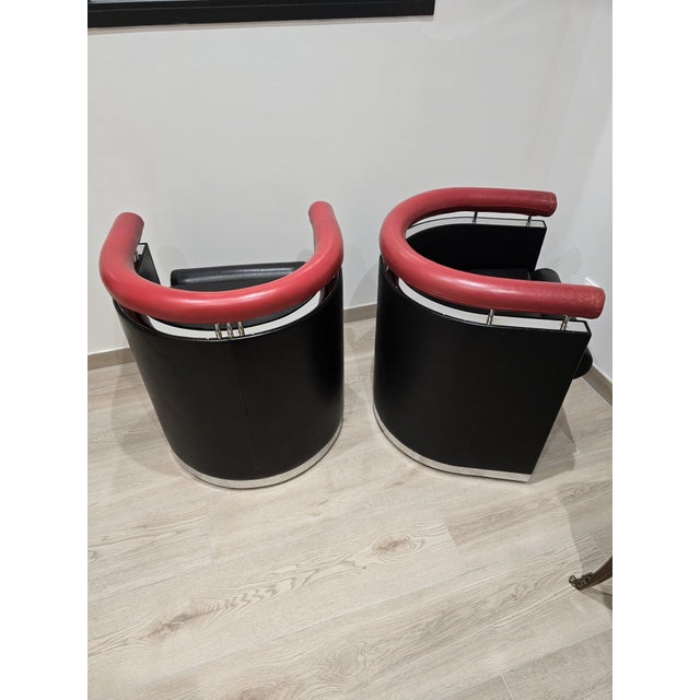 Armchairs in Black and Red Leather Chrome, 1980s, Set of 2 For Sale - Image 4 of 17