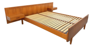 Vintage Scandinavian Teak Double Bed with Integrated Bedside Tables and Slatted Base, 1960s