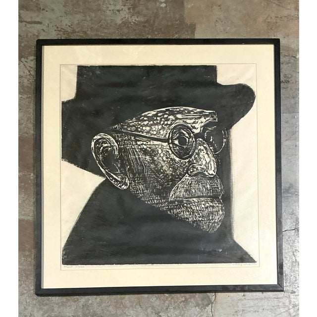 Vintage Black and White Framed Woodcut of Sigmund Freud For Sale - Image 11 of 12