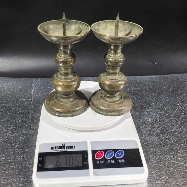 Pair of Vintage Bronze Candlesticks, Traditional Pricket Candle Holders, Chinoiserie Altar Decor For Sale In Los Angeles - Image 6 of 10