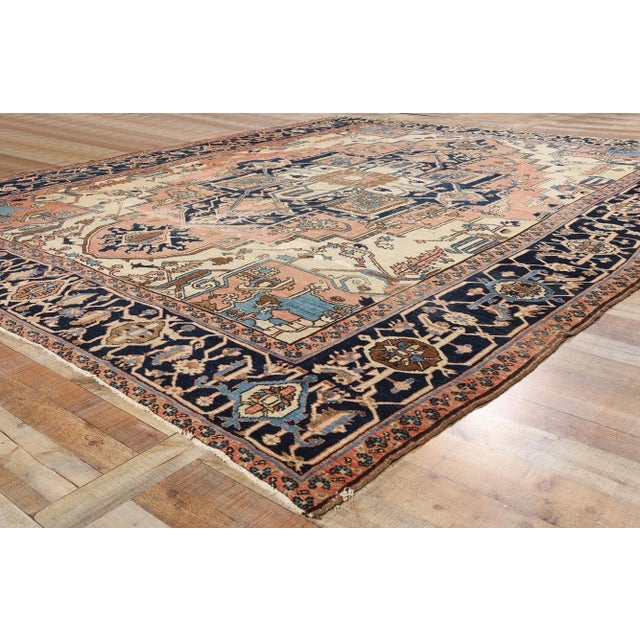 Textile Late 19th Century 1880's Antique Persian Serapi Rug - 11'04 X 13'05 For Sale - Image 7 of 9