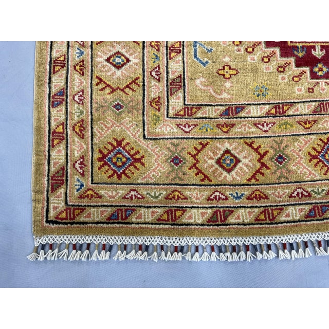 Golden Beige Kazak Tribal Wool Rug With Three Medallions, 4'2" X 5'9" For Sale - Image 11 of 14