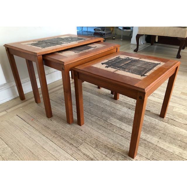 MidCentury Modern Trioh Signed Tile Top Nesting Tables Set of 3