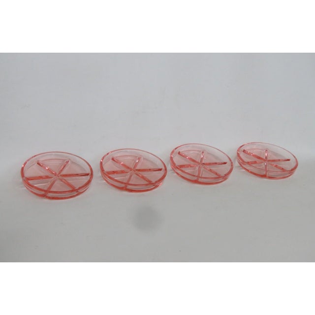 Early 20th CenturyPink Depression Glass Drink Coasters 4pc Set With Raised Wheel Star Design For Sale In Miami - Image 6 of 13