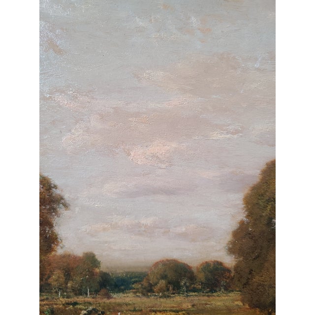 Wood Claude E. Picault Antique Oil Painting 19th Century Pastoral Pond Landscape For Sale - Image 7 of 17