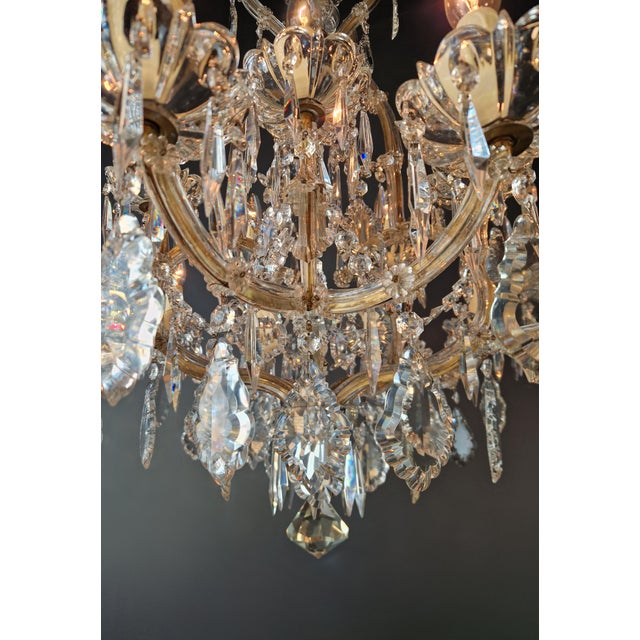 1920s Art Nouveau Maria Theresa Crystal Chandelier Lustre Brass Glass Antique For Sale - Image 6 of 11