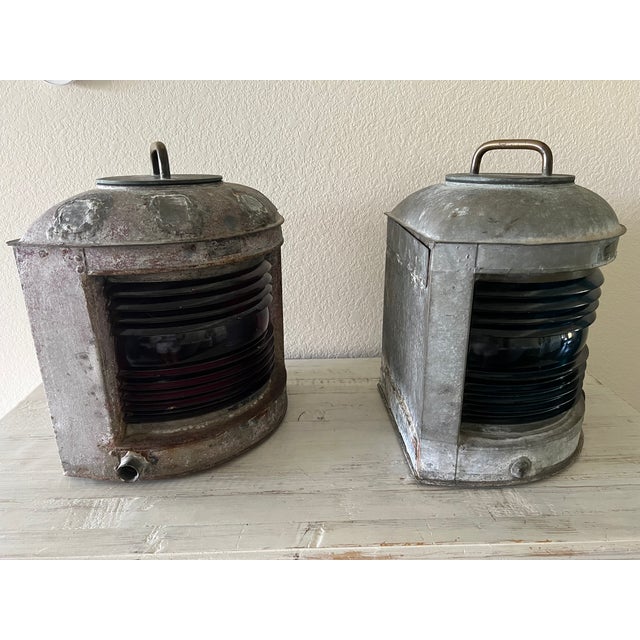 1950s Set of 2 Galvanized Steel Perko Ships Lanterns For Sale - Image 5 of 17