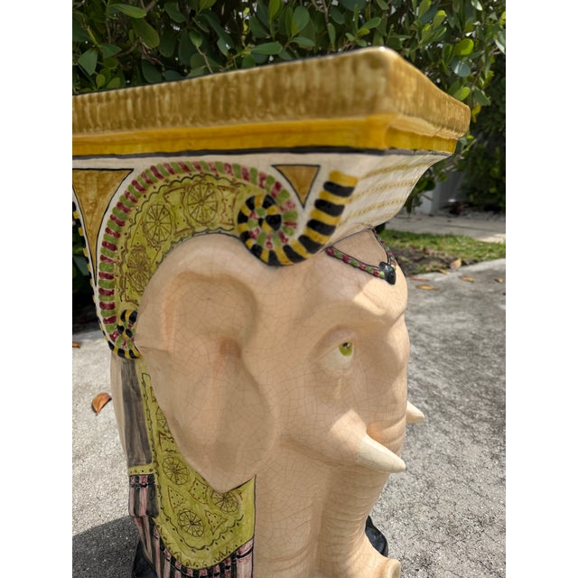 Vintage Hand-Painted Crackle Glazed Ceramic Elephant Garden Stool, Signed Mona For Sale - Image 4 of 12