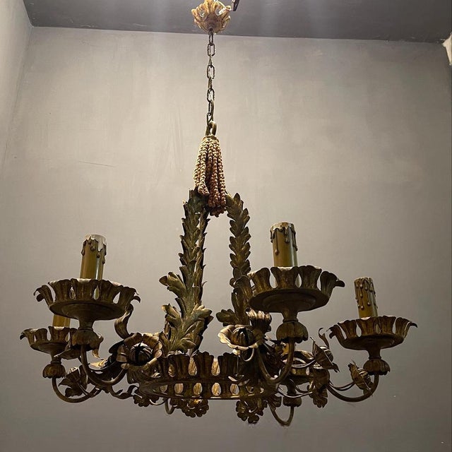 Large Vintage Italian Tole Chandelier, 1940s For Sale - Image 15 of 16