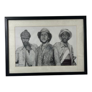 Howard Moo Young Original Pencil Drawing – Bob Marley, Peter Tosh & Bunny Wailer, Signed For Sale