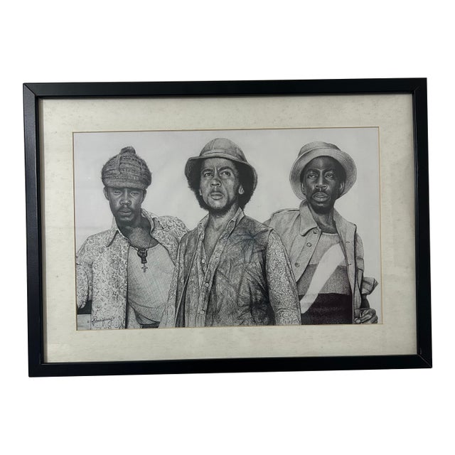 Howard Moo Young Original Pencil Drawing – Bob Marley, Peter Tosh & Bunny Wailer, Signed For Sale