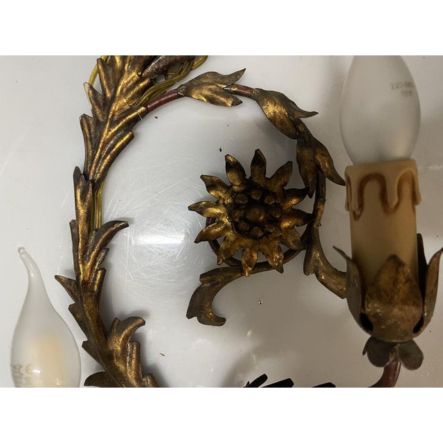 Large Italian Florentine Tole Wall Sconces in Gilt Metal, 1950s, Set of 2 For Sale - Image 13 of 15