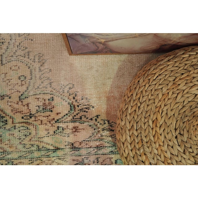 1970s Vintage Turkish Handmade Wool Cotton Beige Area Rug For Sale - Image 4 of 13