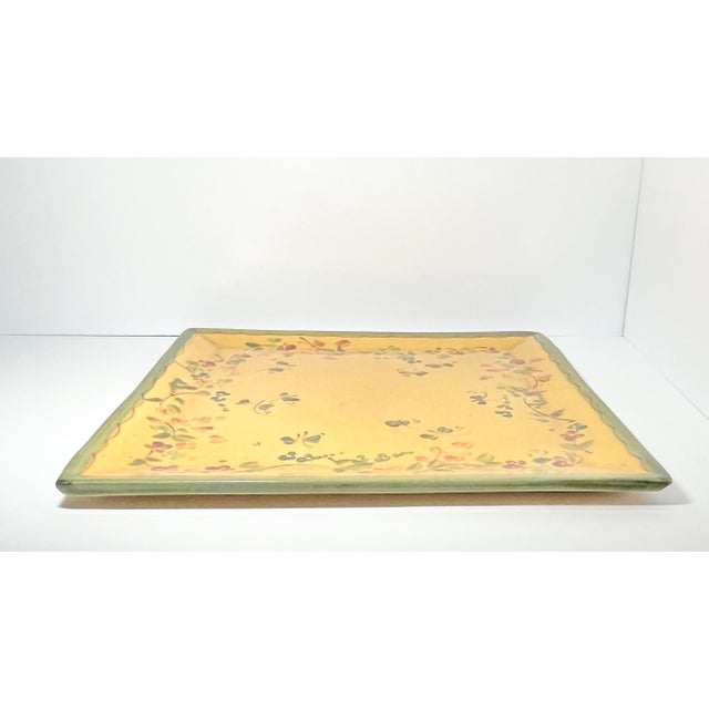 French Country Terre E Provence Yellow & Green Large Earthenware Square Tray Platter For Sale - Image 3 of 6