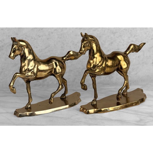 Vintage Traditional Brass Equestrian Horse Mantle Bookends - A Pair For Sale - Image 6 of 10