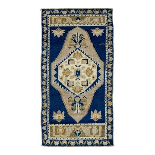 Turkish Mini Rug Oriental Hand Knotted Vintage Rug 1'11" x 3'8" #16643 For Sale
