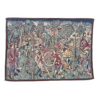 Vintage Aubusson Médiéval Design Jacquard Tapestry Woodcutters, 1960s For Sale