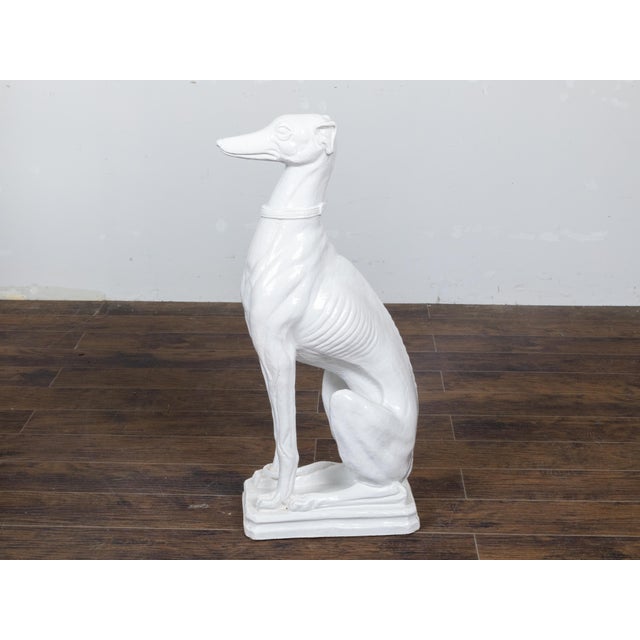 Midcentury Italian White Porcelain Sculpture of a Calm, Sitting Greyhound For Sale - Image 9 of 12