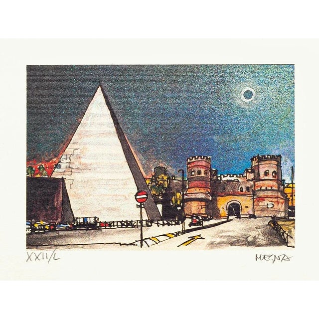 Piramide Cestia - Rome - Original Etching by Giuseppe Megna - 1972 1972 For Sale - Image 3 of 3