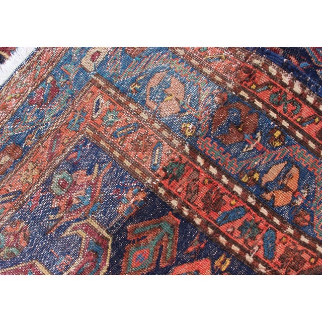 Early 20th Century Antique Caucasian Sumac Rug in Varying Colors of Orange and Blue For Sale - Image 12 of 12