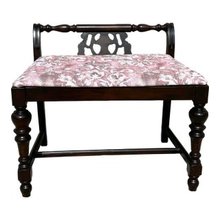 Vintage 20th Century Mahogany Wood Vanity/Dressing Area Boudoir Bench For Sale