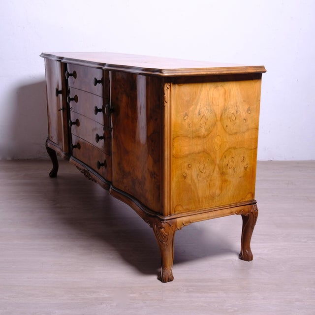 Chippendale Sideboard with 2 Doors 4 Drawers & Illuminated and Mirrored Bar Compartment, 1970s For Sale - Image 14 of 18